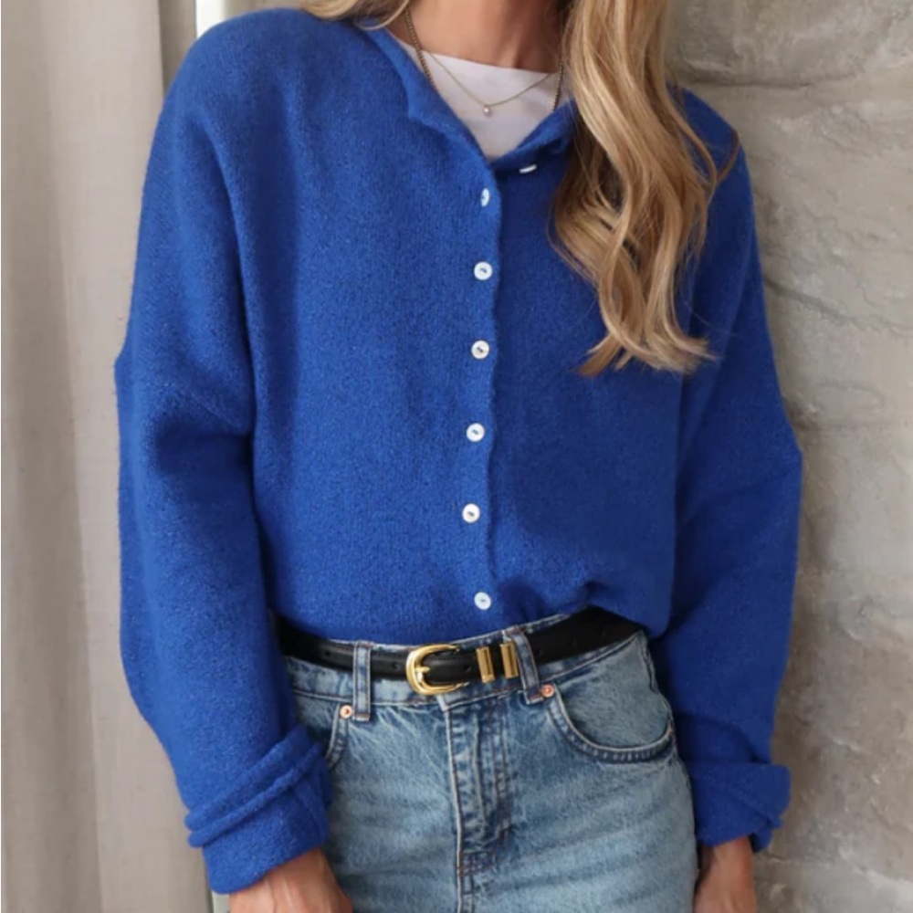 Things Between Leighton Button Up Royal Blue Cardigan